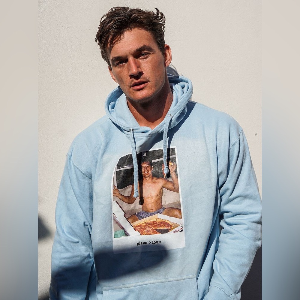 Taylor Cameron “The Bachelor” Fanjoy Pizza Photograph Blue Hoodie